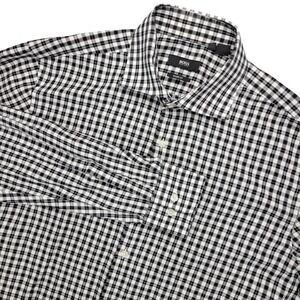 BOSS Hugo Boss Dress Shirt Mens 15.5 34/35 Black Gingham Slim Sharp Fit Cotton